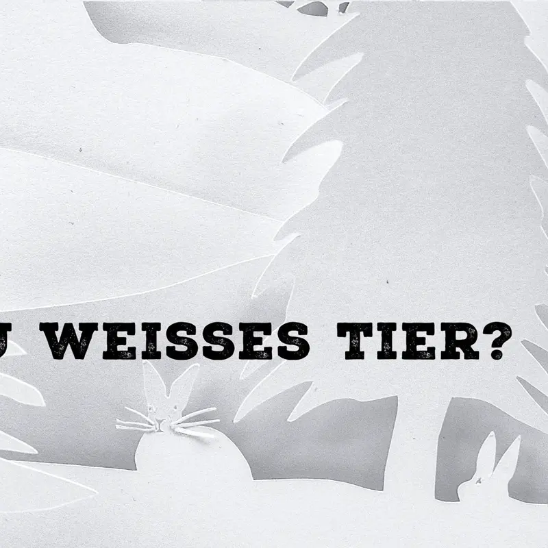 Ausschnitt aus der Waldszene mit den Worten "weisses Tier?"